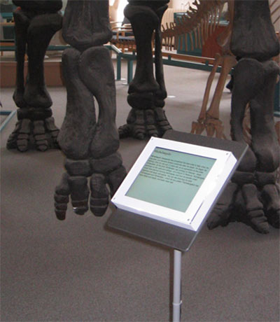 Example of a stand-mounted Live!Label in the National History Museum Example of a stand-mounted Live!Label in the National History Museum